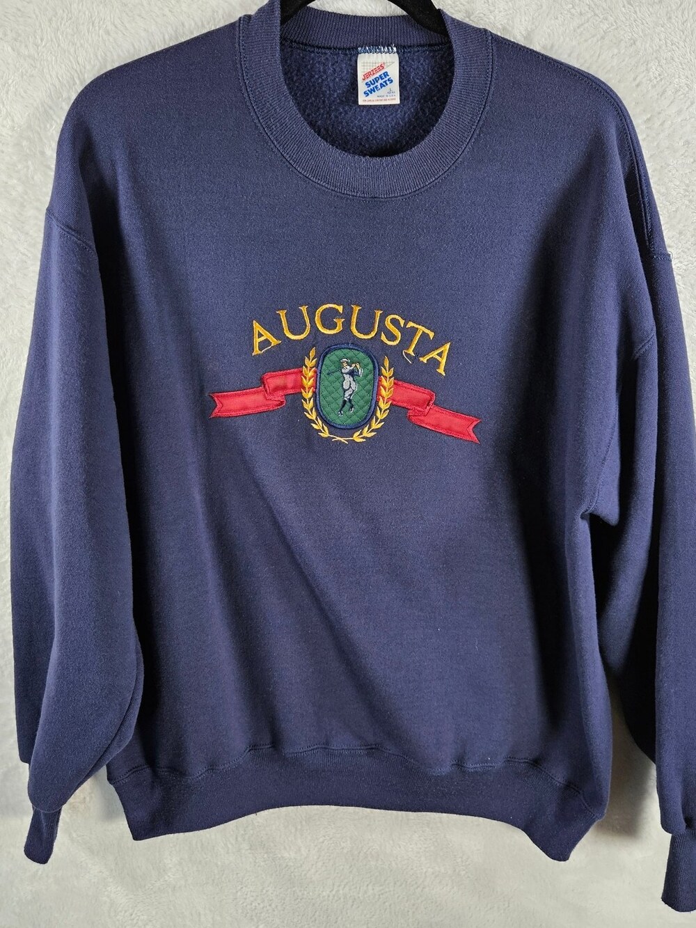VTG Jerzees Super Sweats Crewneck Sweatshirt Navy Men's Size Large *Fits As Med